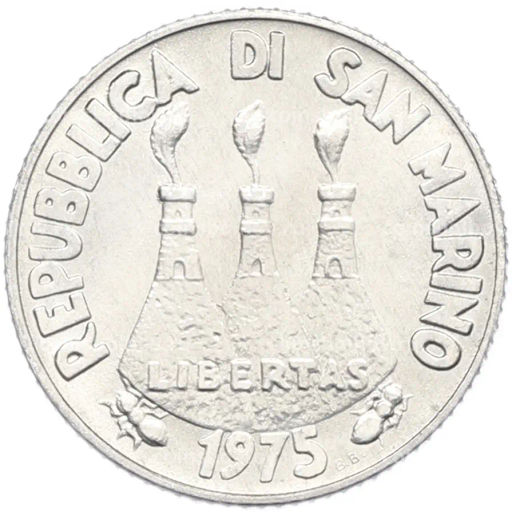 Монета 2 лиры 1975 года Сан-Марино