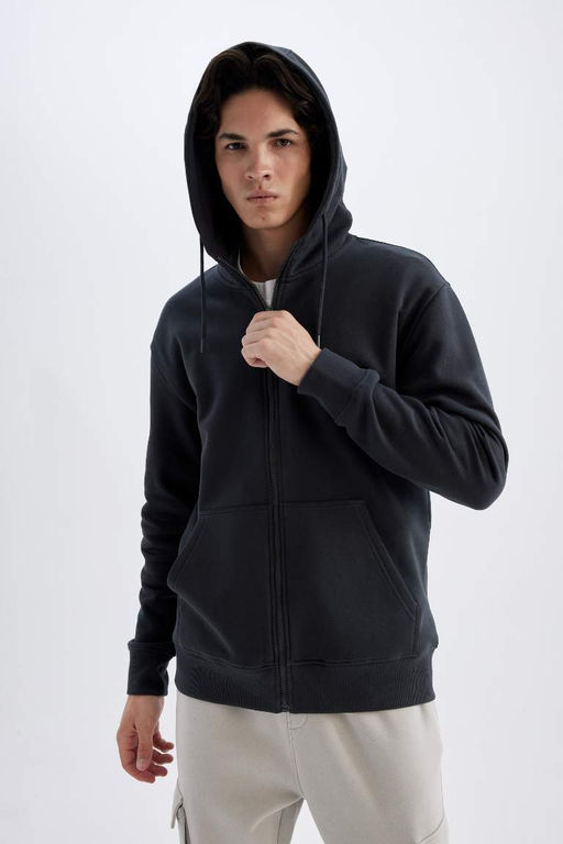 Толстовка обычного кроя с капюшоном на мягкой подкладке и на молнии - Defacto фото 4