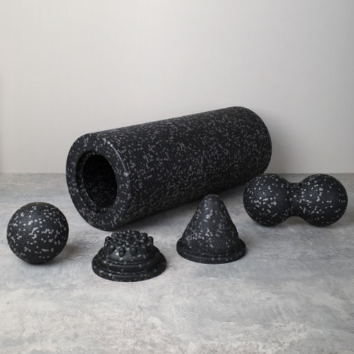 Набор массажный для МФР 5в1 / Ролик 37Х15 / мяч 8см /двойной мяч 16Х8 / массажный конус 9.8Х8 / массажная полусфера 9.8Х4.5 / Black+ Gray /уп 12 - Галеонтрейд фото 4