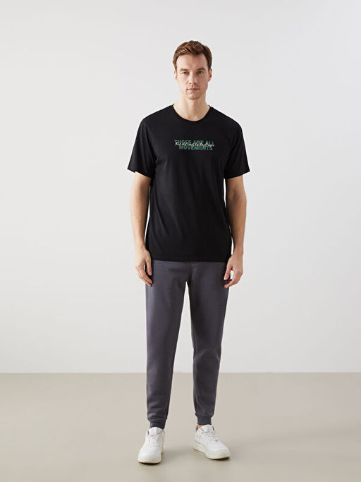 Bisiklet Yaka K?sa Kollu Bask?l? Penye Erkek Ti??rt