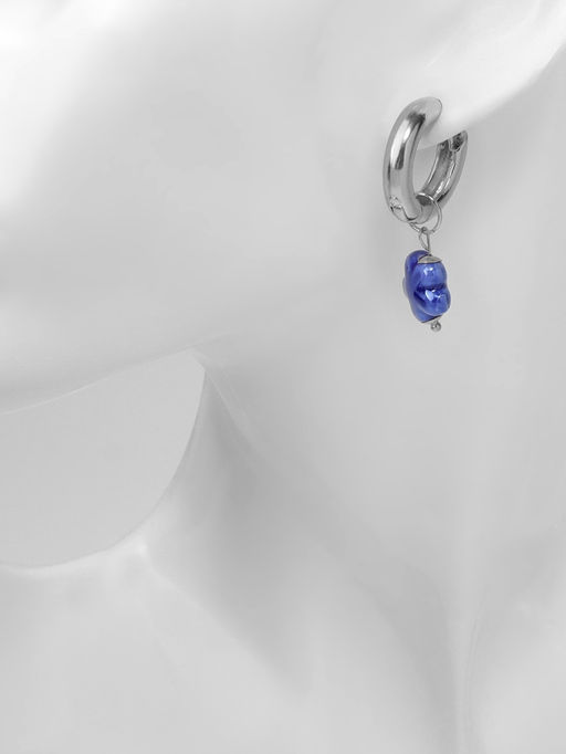 Серьги со съёмным элементом Трансформер цветок, цвет бело-синий в серебре