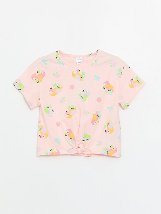 Bisiklet Yaka Bask?l? K?sa Kollu K?z Bebek Ti??rt