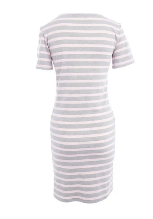 Прямое платье-футболка в серо-розовую полоску - Incity фото 6