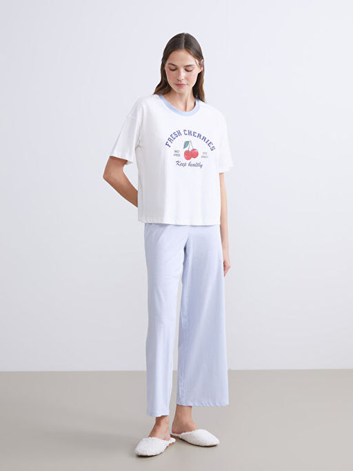 Kiraz Bask?l? Kad?n Kaprili Pijama Tak?m?