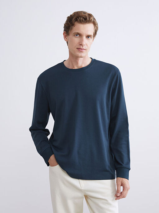 Bisiklet Yaka Uzun Kollu Erkek Sweatshirt