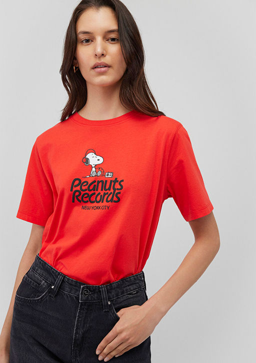 Snoopy Bask?l? K?rm?z? Tisort - Mavi фото 2