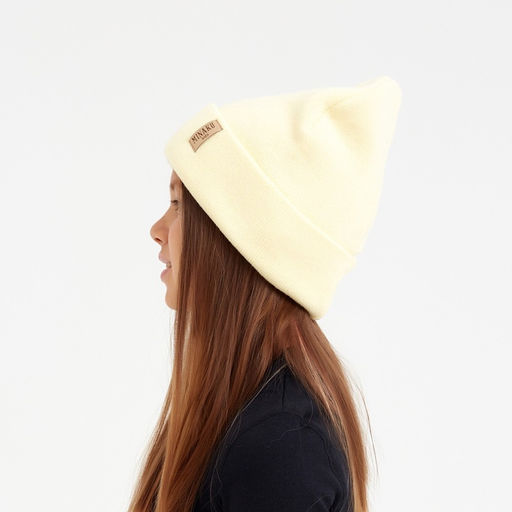 Шапка детская MINAKU: Cozy Winter с отворотом, цвет экрю, размер 52-56 (5-7 лет)