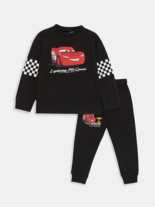 Bisiklet Yaka Uzun Kollu Cars Bask?l? Erkek Bebek Sweatshirt ve E?ofman Alt 2li Tak?m