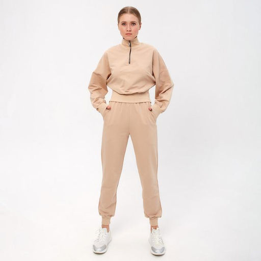 Костюм женский (свитшот, брюки) MINAKU: Casual Collection, размер 44, бежевый