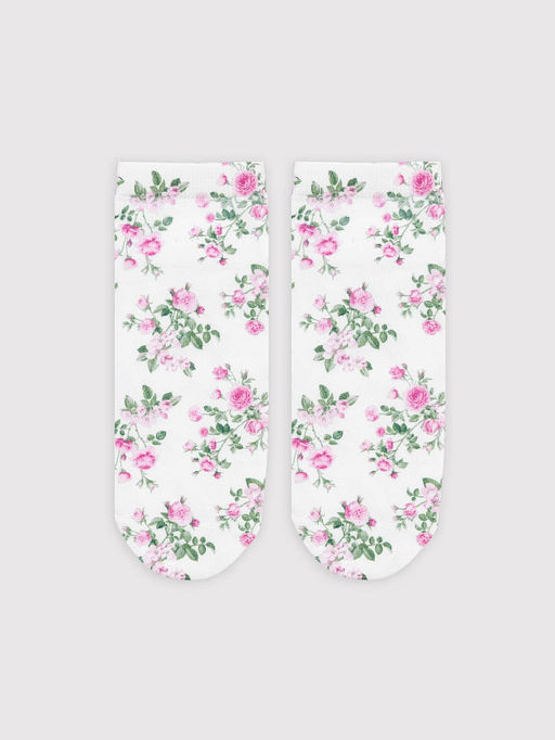 Цена за 5 пар! Носки женские укороченные белые с рисунком роз - Mark formelle фото 3