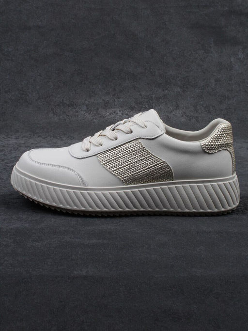 03-A1018-2 LT. BEIGE/GOLD Кроссовки женские (натуральная кожа)