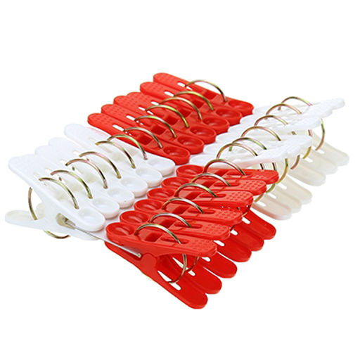 Прищепка пластмассовая 24 штук "Белое и красное" (Китай)