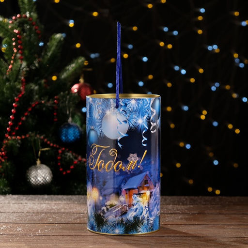 Подарочная коробка, тубус «Рождественская деревня» 120×220 мм (200 мм внутр. высота).