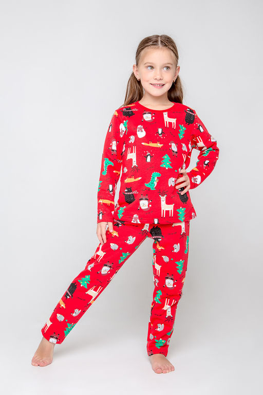 CROCKID СТОК! Пижама. Цвет: праздничный микс на насыщенно-красном