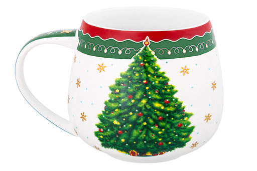 Кружка 450 мл 13*10*8,5 см Новогодняя елка зеленый узор, бочонок NEW BONE CHINA - Elan gallery фото 6