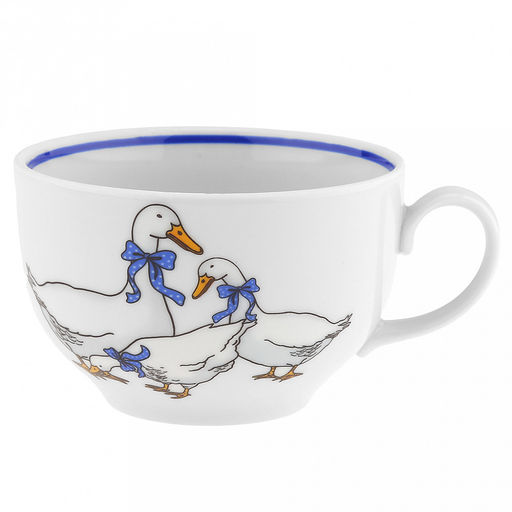 Чашка чайная фарфоровая Гуси 210мл, д8,5см, h6см, форма Янтарь, с блюдцем д14см, отводка краской (Россия) - Домашняя мода фото 2