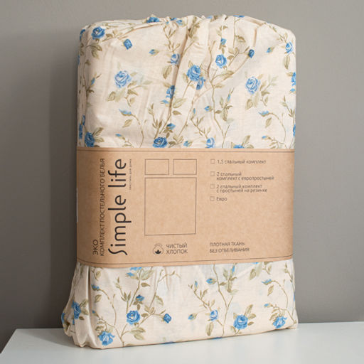 КПБ Чистый хлопок 1,5 спальный, наволочки 50х70, поплин, 100% хлопок, Гербариум ВБ Пододеяльник 146х215 с прорезью, простыня классическая 150х215 подшита с 4-х сторон, наволочки 50х70 с клапаном - 2 шт. - Традиция фото 72