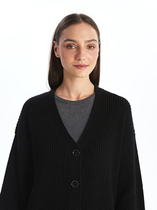 V Yaka Kendinden Desenli Uzun Kollu Kad?n Triko H?rka