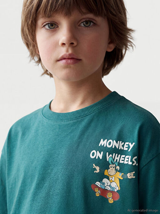 Nostaljik Maymun Bask?l? Unisex ?ocuk Ti??rt