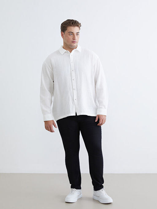 B?y?k Beden Rahat Kal?p Uzun Kollu M?slin Erkek G?mlek