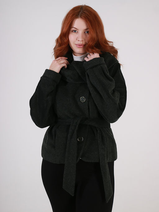 Белорусское полупальто с поясом черного цвета - Almond фото 7