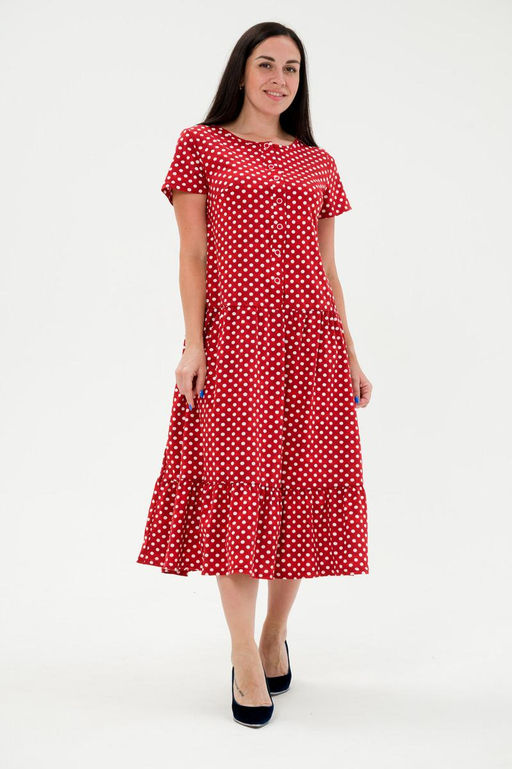 Платье женское из кулирки Кармелита горошек красный - Амадэль фото 7
