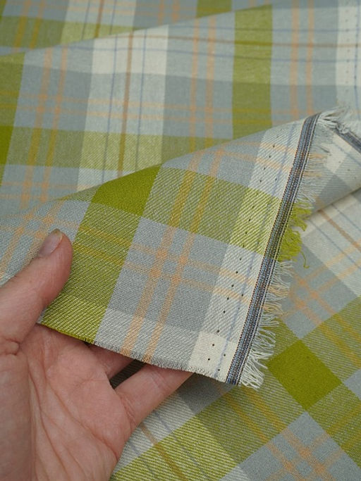 Фуле Клетка цв.светло-серый/яркая оливка, ш.1.45м, хлопок-100%, 150гр/м.кв - Купава фото 5