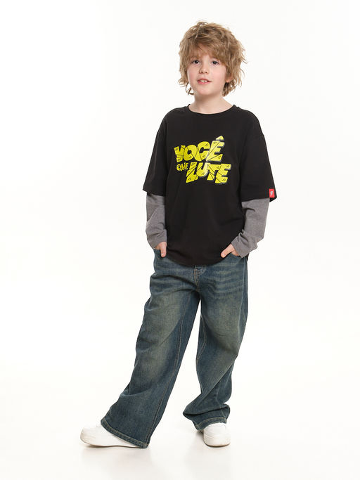 Лонгслив с принтом для мальчика с подзорным рукавом 22-0229 черный|серый - Mini maxi фото 3