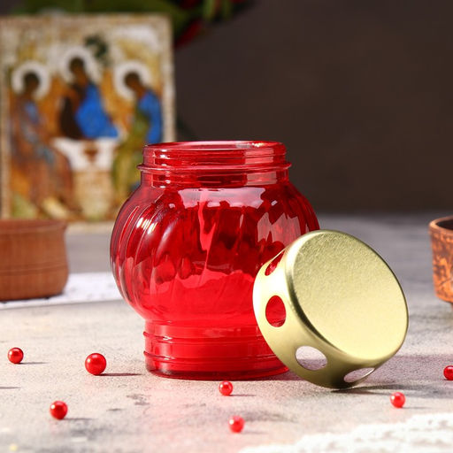 Поминальная свеча парафиновая в стеклянном подсвечнике Лампада, красный