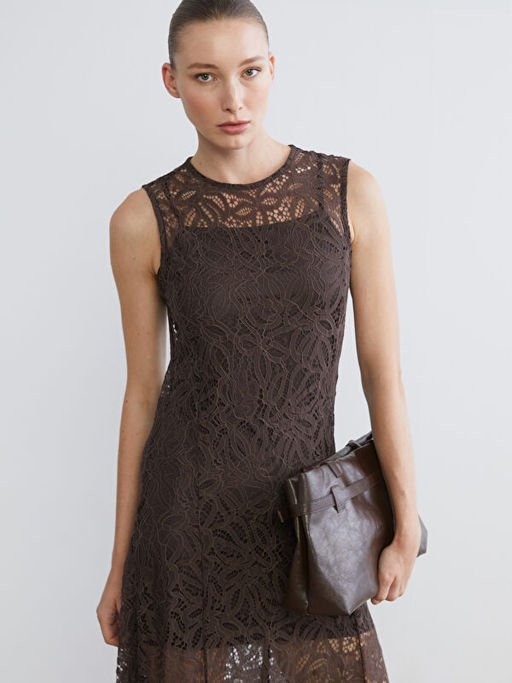 Bisiklet Yaka Dantelli Elbise