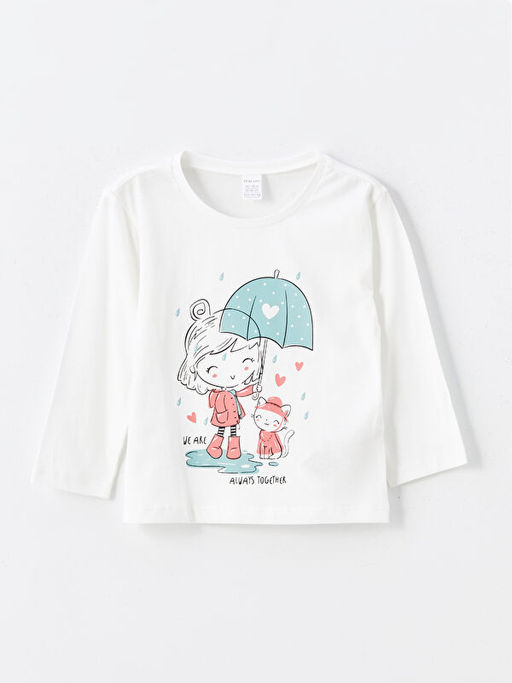 Bisiklet Yaka Uzun Kollu Bask?l? K?z ?ocuk Ti??rt