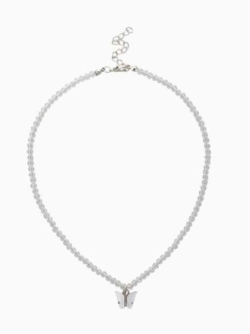 Чокер «Бабочка» хрусталь, белый в серебре, 36 см + 5 см доп, цепочка