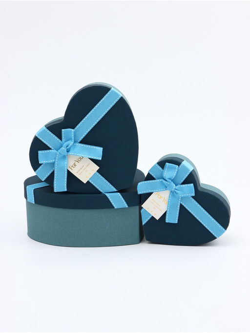 Набор подарочных коробок сердце 3 в 1, синий с бантом, 22?20?9; 18.5?17?7.5; 16?14?6 см