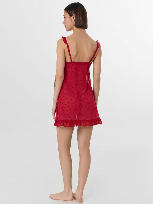 Сорочка ночная женская красная с принтом в сердечко