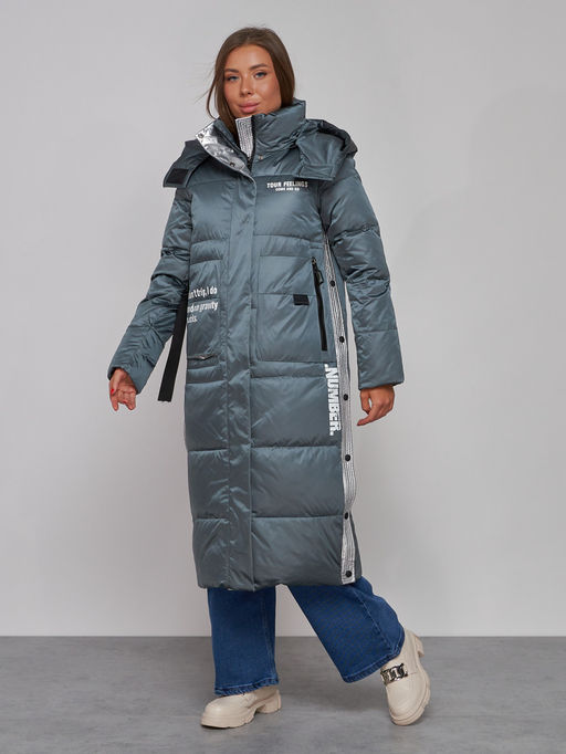 Пальто утепленное молодежное зимнее женское темно-зеленого цвета 5873TZ - Mtforce фото 2