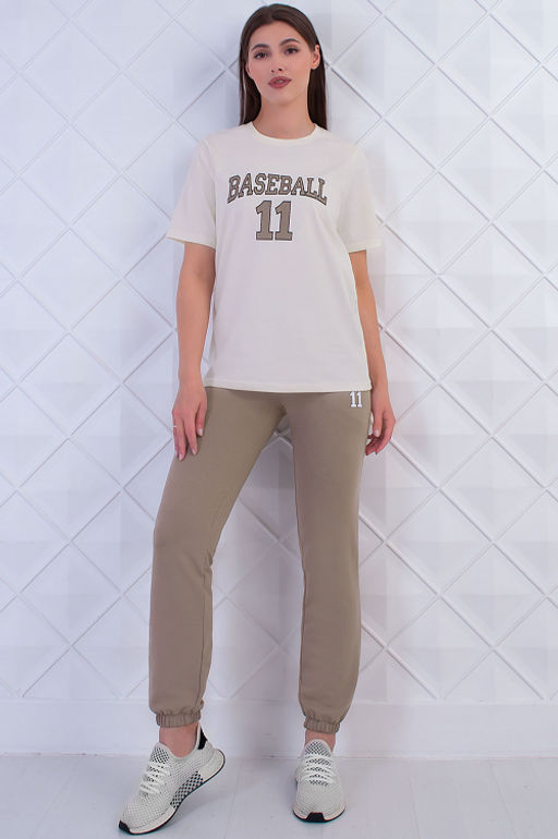 Арт. 21367 Костюм с брюками женский 42-50 (5 шт) Цвет:верх-молочный,низ-бежевый - Калинка фото 13