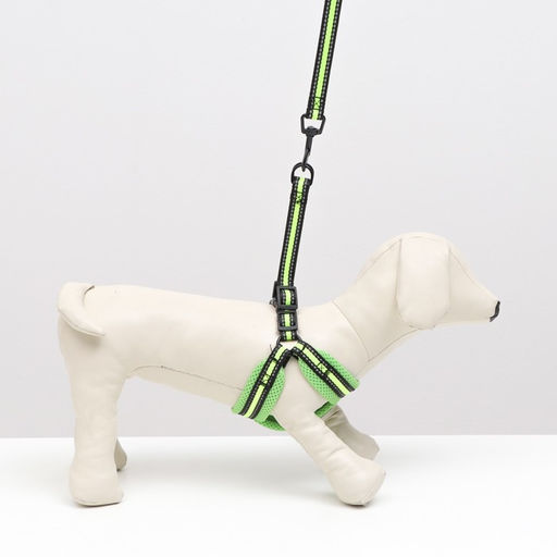 Комплект амуниции светоотражающий с мягкими шлейкой и ручкой, поводок 120 х 1,5 см, ОШ 35-53 см, жёл - Пижон фото 8