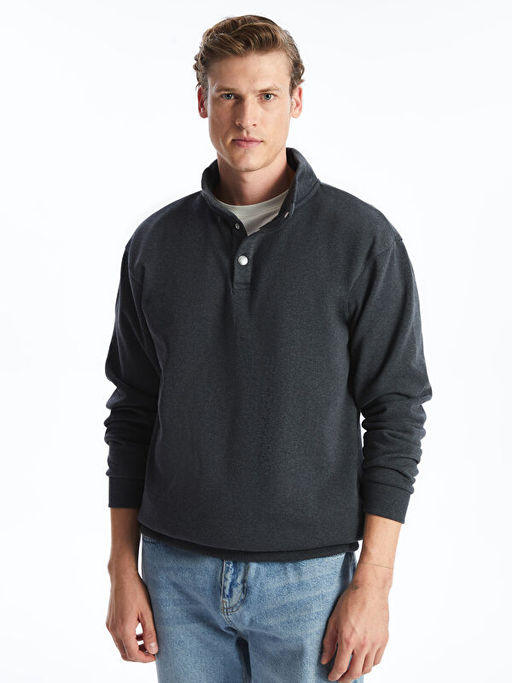 Dik Yaka Uzun Kollu Erkek Kal?n Sweatshirt