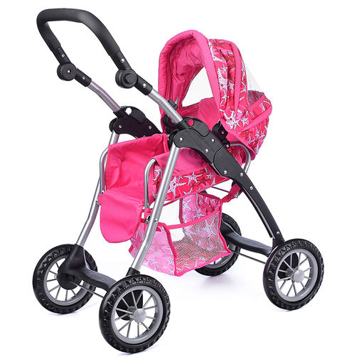 Коляска зима-лето для кукол, металлическая, с люлькой-переноской, с корзиной, цвет вишенка