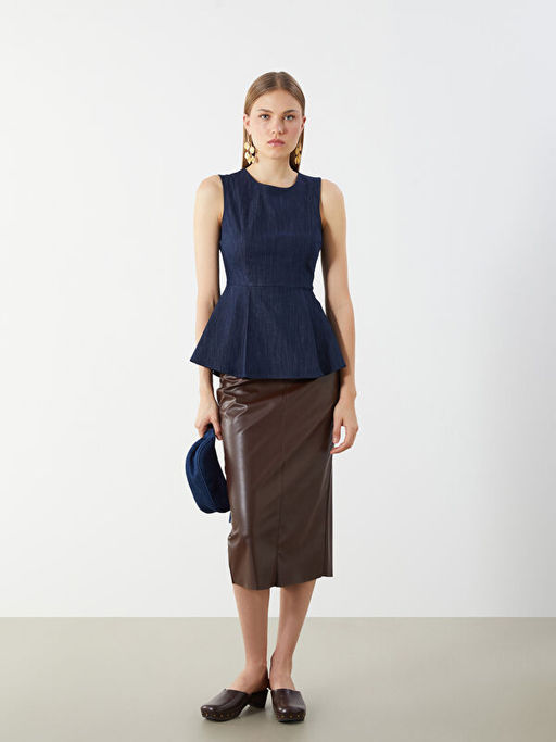 Bisiklet Yaka Peplum Jean Bluz