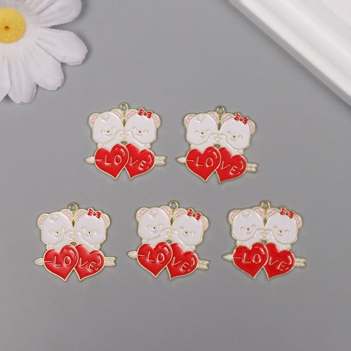 Цена за 5 шт. Декор для творчества металл, эмаль Два влюблённых мишки, 2.82.8 см - Арт узор фото 3