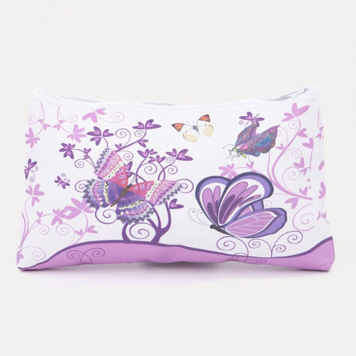 Цена за 3 шт. Косметичка - пенал на молнии, плоская, с рисунком «Бабочки», фиолетовая