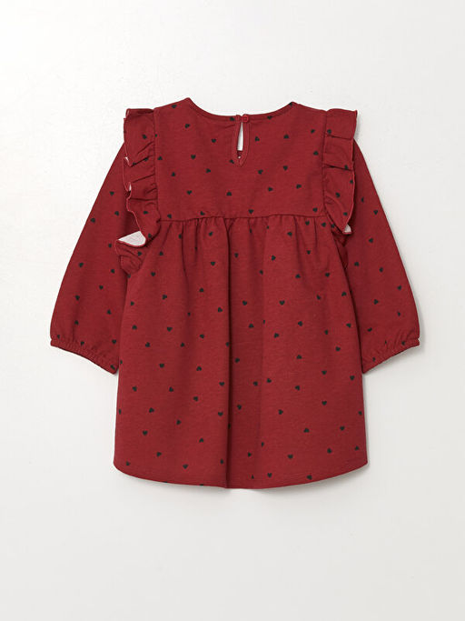 Bisiklet Yaka Uzun Kollu Bask?l? K?z ?ocuk Elbise