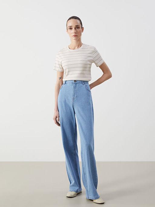 Bisiklet Yaka ?izgili Kad?n Ti??rt