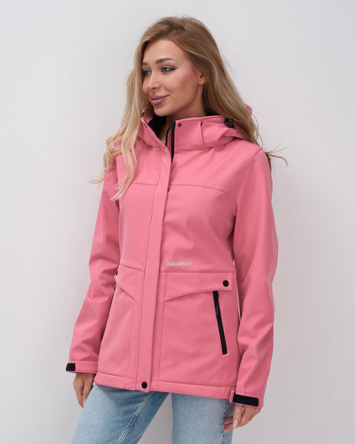 Ветровка спортивная женская с капюшоном softshell розового цвета 9566R - Mtforce фото 19