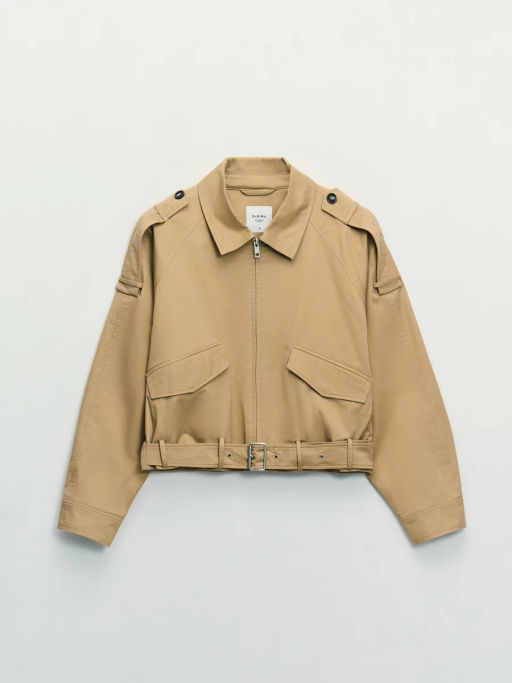 Хлопковая укороченная куртка с ремнем / Zarina  фото 10