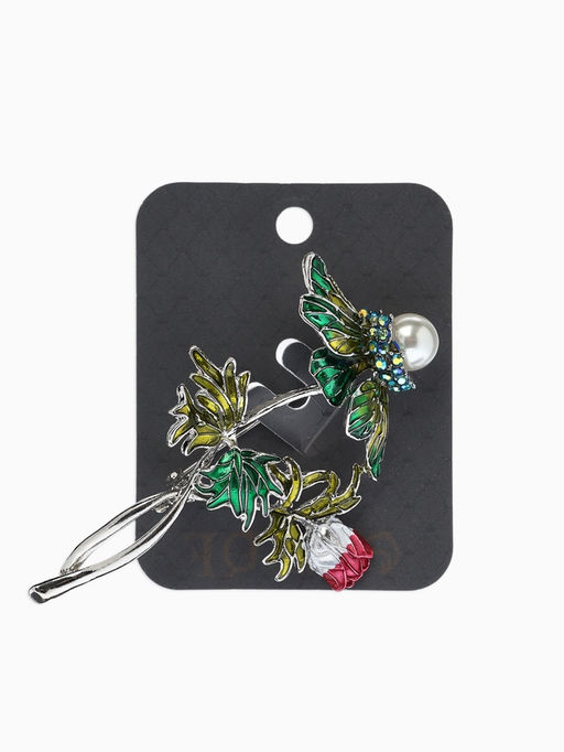 Брошь «Репей», цветок с бусиной, цветная в серебре