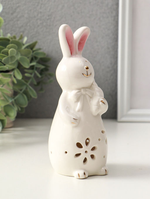 Фигурка светящаяся Зайка с морковкой, керамика, белый, 5?5.5?15.5 см