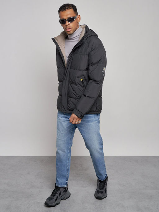 Куртка спортивная болоньевая мужская зимняя с капюшоном черного цвета 3111Ch - Wonderrman фото 10