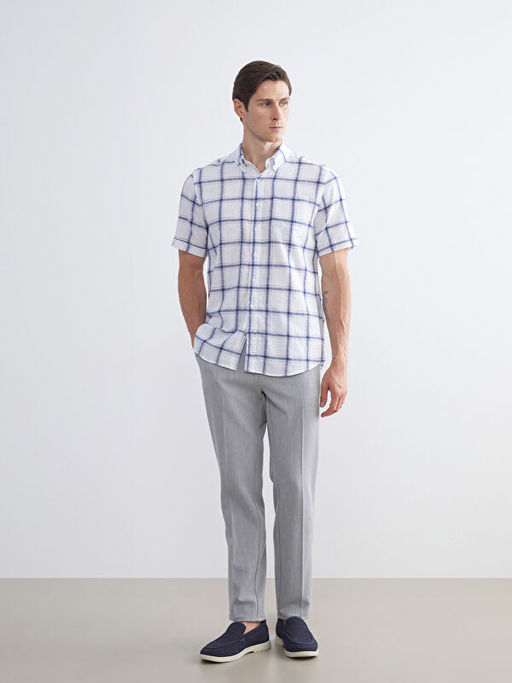 Regular Fit K?sa Kollu Ekose Poplin Erkek G?mlek